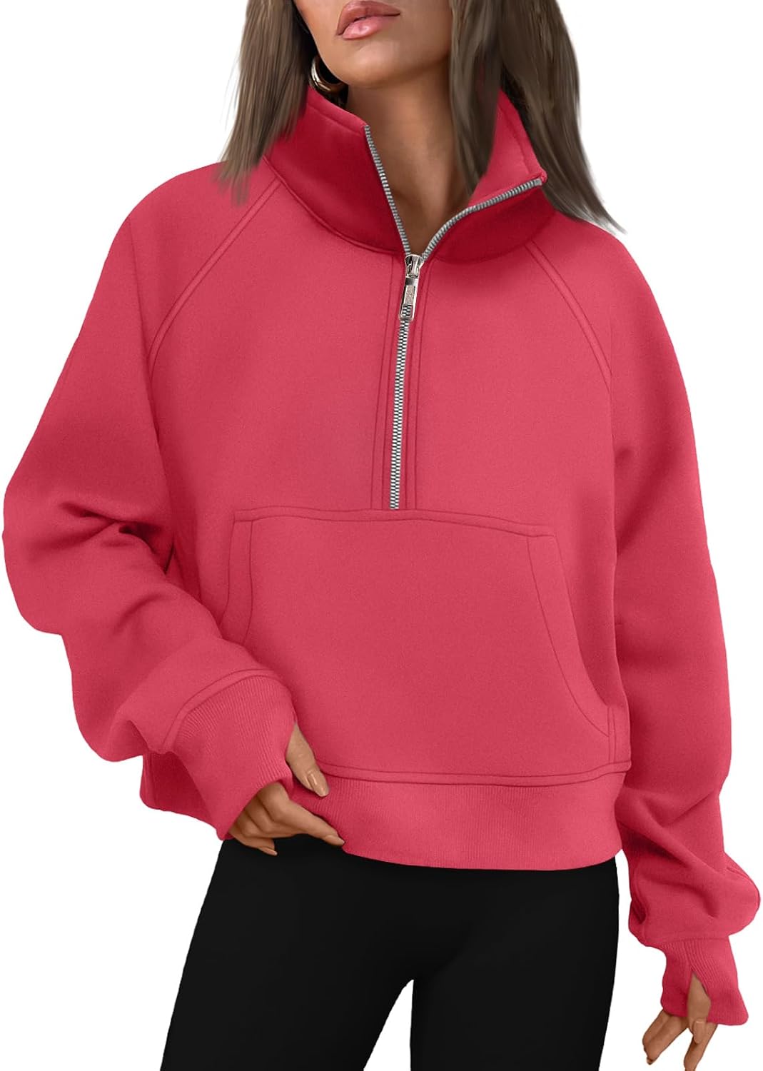 AUTOMET Womens Sweatshirts Half Zip Fleece Pullover Fall Outfits | Fall Fashion Clothes 2026,Cropped Sweatshirts,Cute Y2k Tops,Quarter Zipper Sweater,Winter Loungwear Outfits - 图片 6