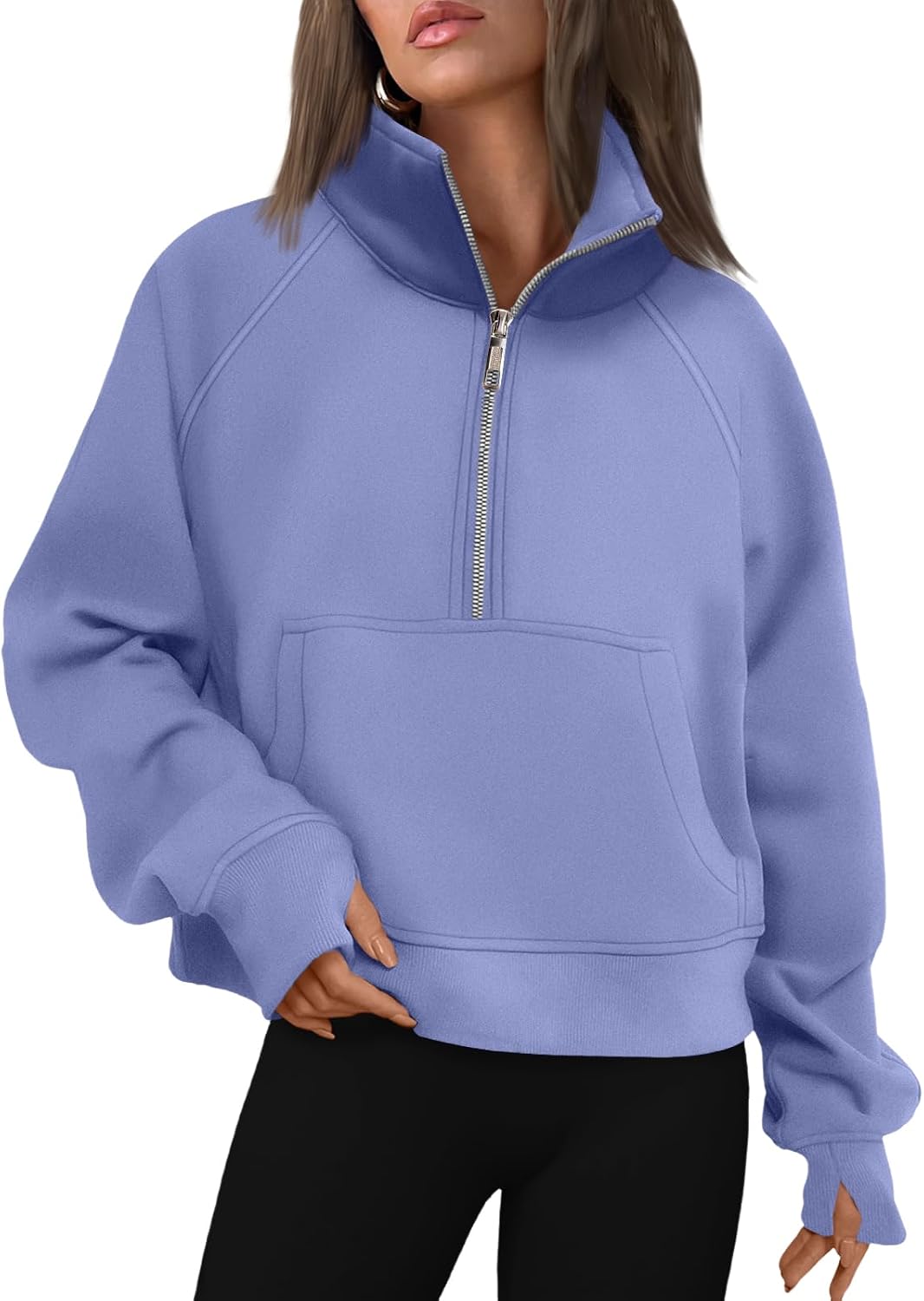 AUTOMET Womens Sweatshirts Half Zip Fleece Pullover Fall Outfits | Fall Fashion Clothes 2026,Cropped Sweatshirts,Cute Y2k Tops,Quarter Zipper Sweater,Winter Loungwear Outfits - 图片 2