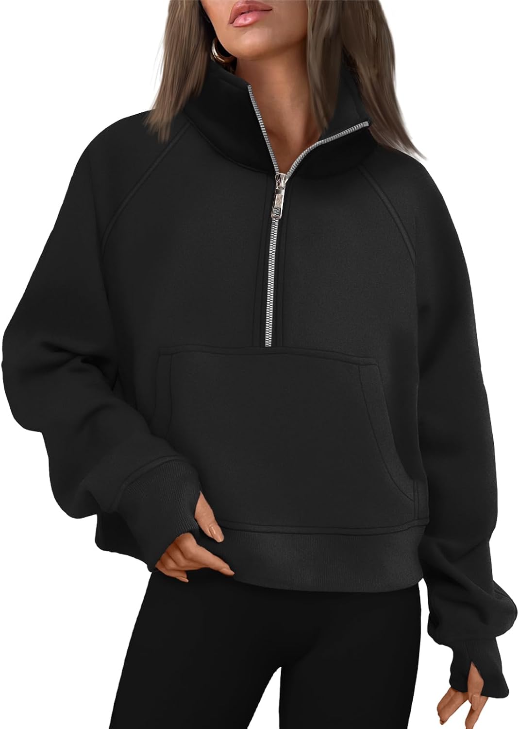 AUTOMET Womens Sweatshirts Half Zip Fleece Pullover Fall Outfits | Fall Fashion Clothes 2026,Cropped Sweatshirts,Cute Y2k Tops,Quarter Zipper Sweater,Winter Loungwear Outfits - 图片 7