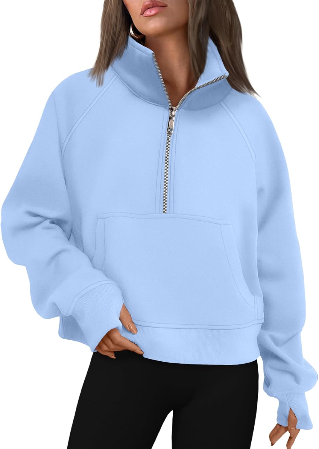 AUTOMET Womens Sweatshirts Half Zip Fleece Pullover Fall Outfits | Fall Fashion Clothes 2026,Cropped Sweatshirts,Cute Y2k Tops,Quarter Zipper Sweater,Winter Loungwear Outfits - 图片 4