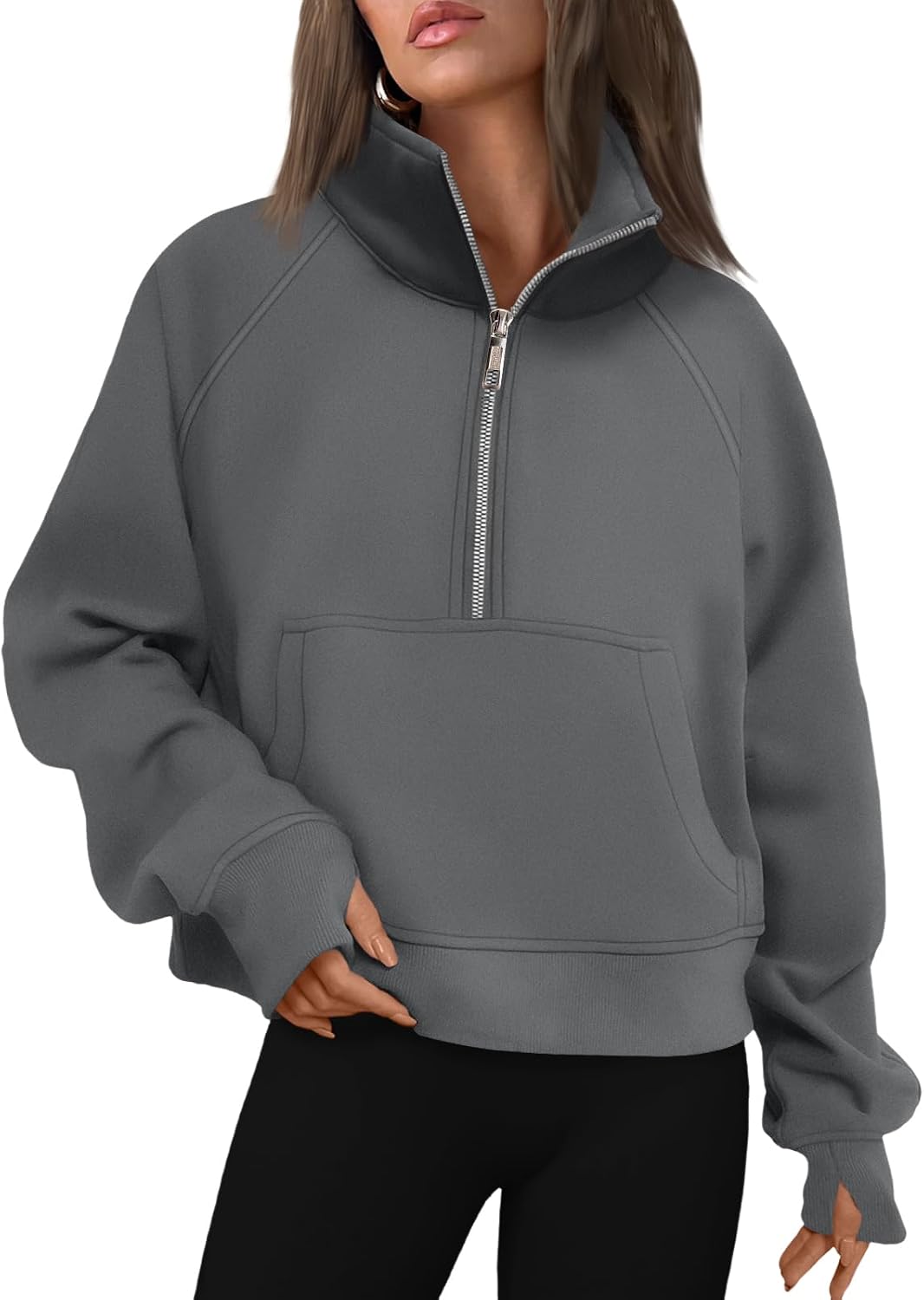 AUTOMET Womens Sweatshirts Half Zip Fleece Pullover Fall Outfits | Fall Fashion Clothes 2026,Cropped Sweatshirts,Cute Y2k Tops,Quarter Zipper Sweater,Winter Loungwear Outfits - 图片 37