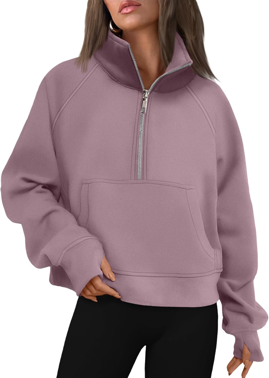 AUTOMET Womens Sweatshirts Half Zip Fleece Pullover Fall Outfits | Fall Fashion Clothes 2026,Cropped Sweatshirts,Cute Y2k Tops,Quarter Zipper Sweater,Winter Loungwear Outfits - 图片 3
