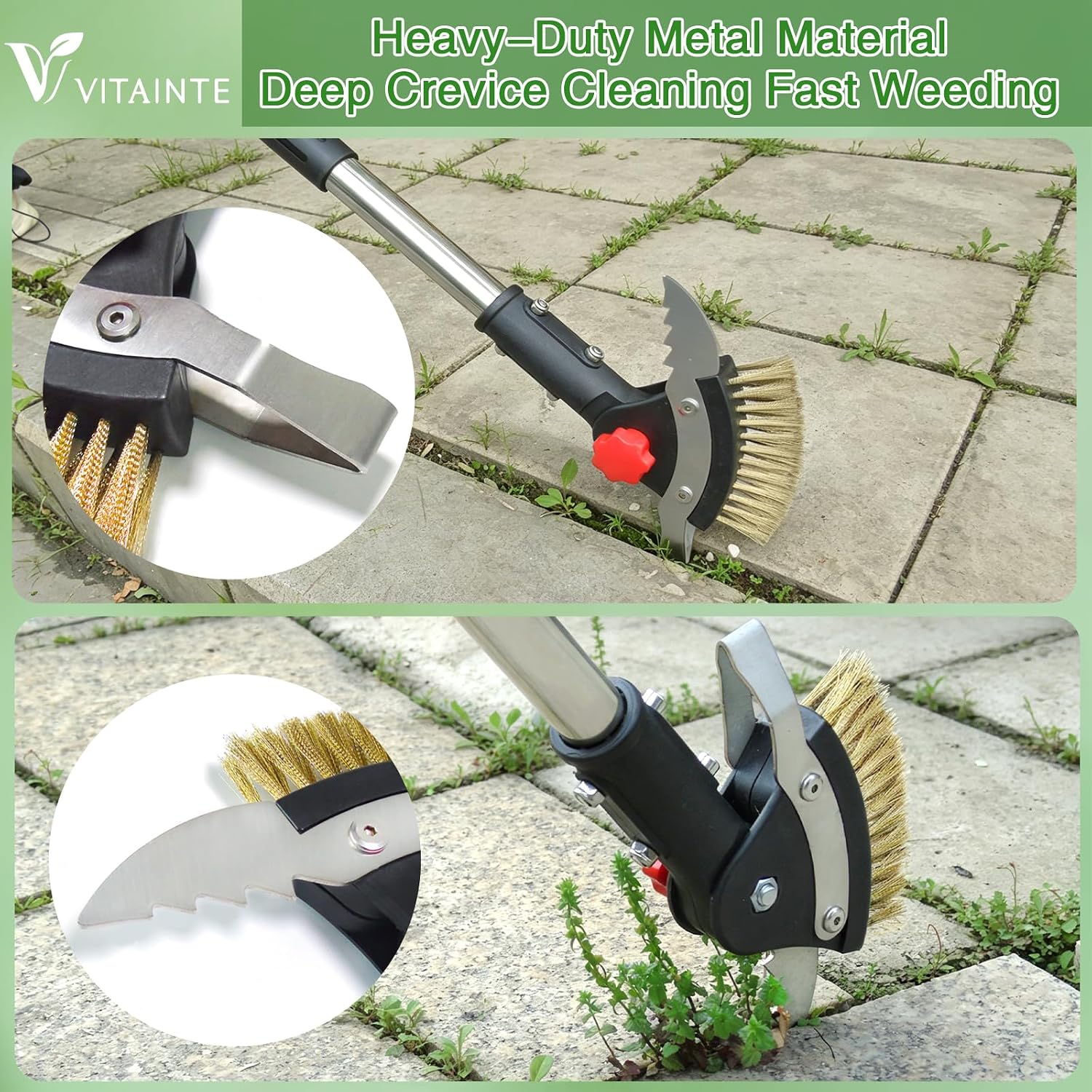 3 in 1 Crack Weeder Tool Long Handle | Heavy Duty Weed Puller, Stainless Steel Crevice Weeding Tool, Moss Scraper, For Driveway, Patio, Pavers, Sidewalk - 图片 3