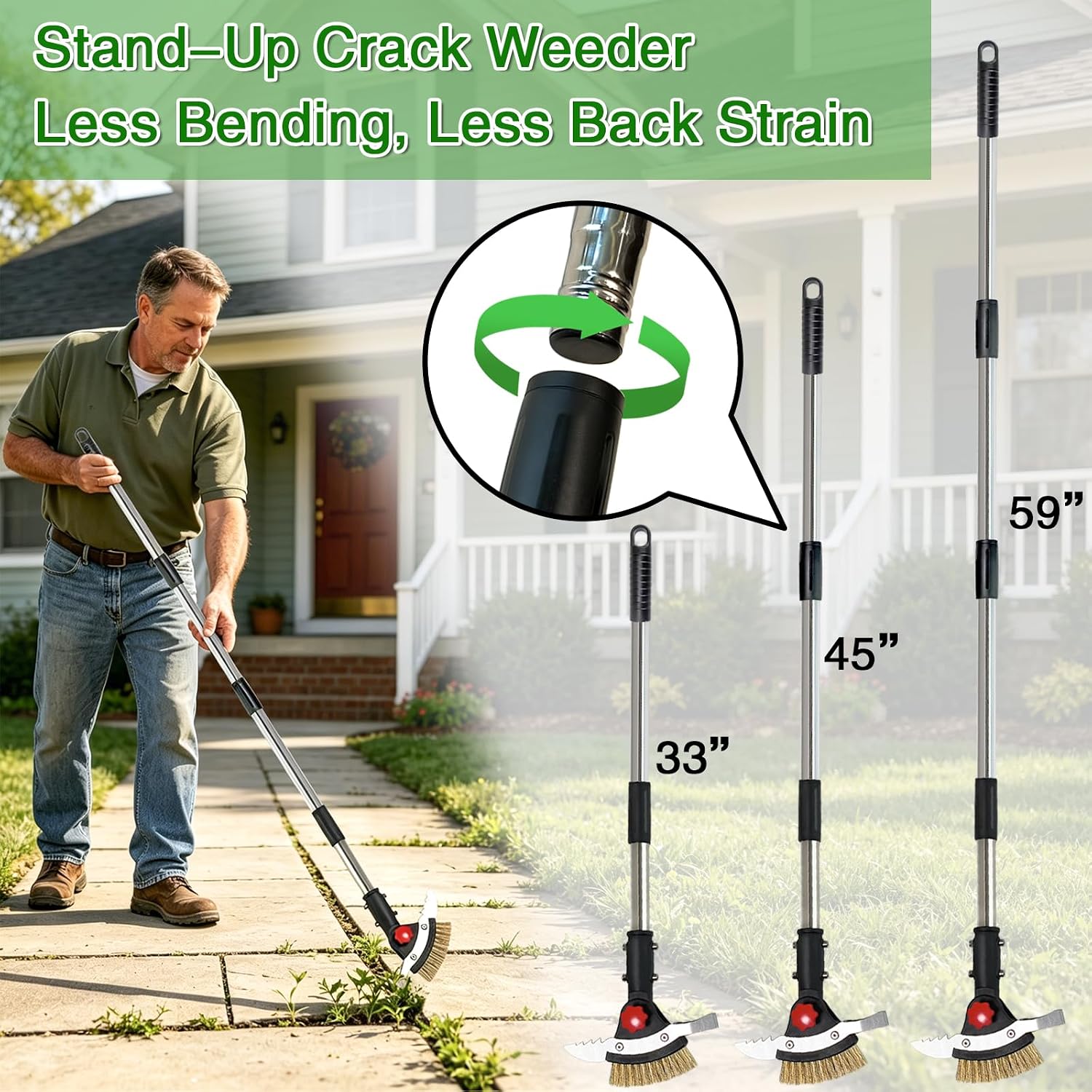 3 in 1 Crack Weeder Tool Long Handle | Heavy Duty Weed Puller, Stainless Steel Crevice Weeding Tool, Moss Scraper, For Driveway, Patio, Pavers, Sidewalk - 图片 2