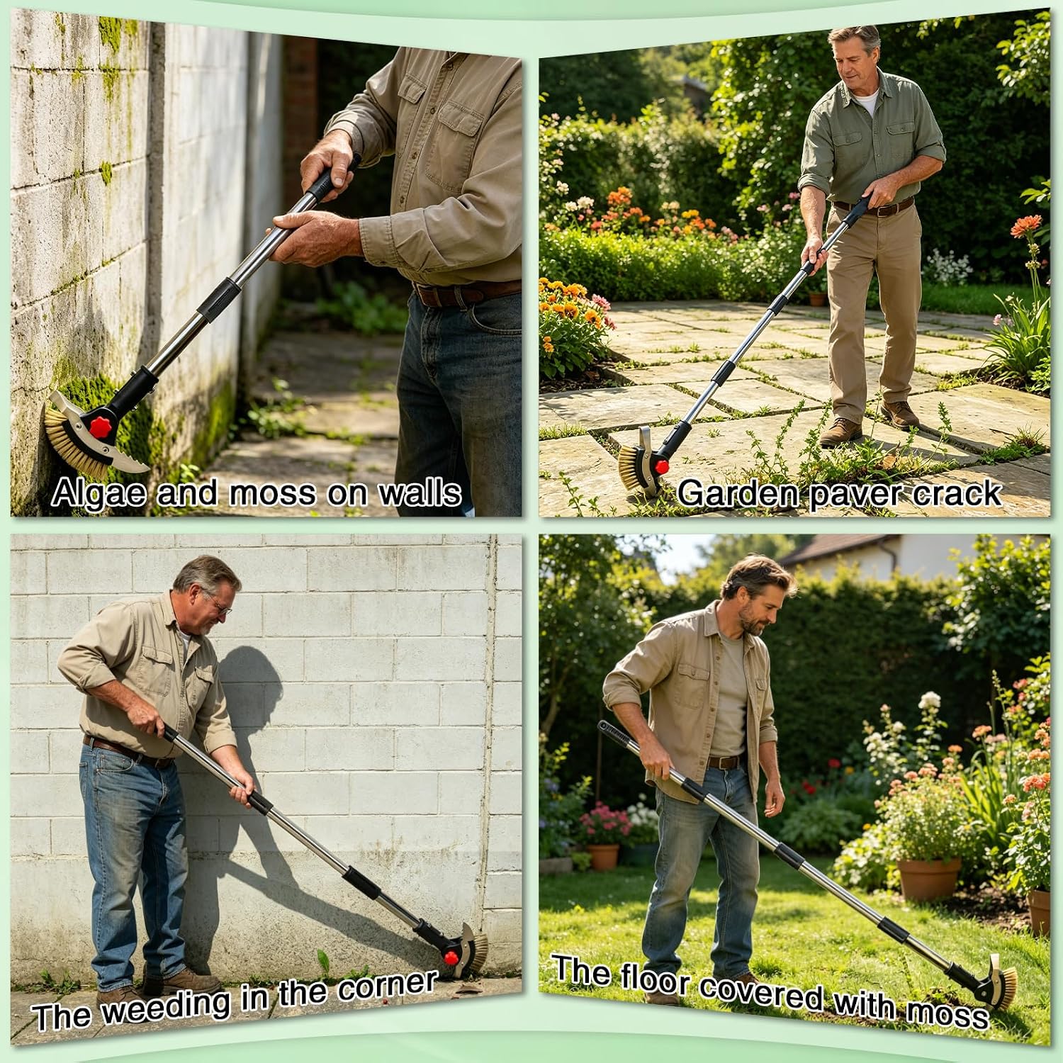 3 in 1 Crack Weeder Tool Long Handle | Heavy Duty Weed Puller, Stainless Steel Crevice Weeding Tool, Moss Scraper, For Driveway, Patio, Pavers, Sidewalk - 图片 6