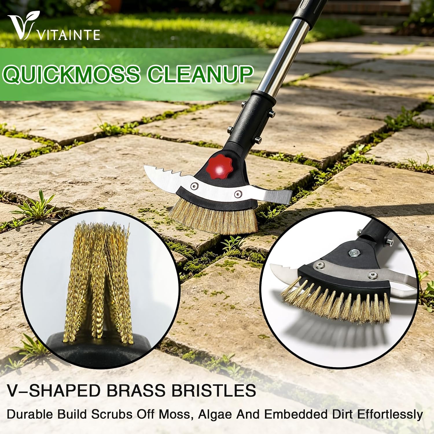 3 in 1 Crack Weeder Tool Long Handle | Heavy Duty Weed Puller, Stainless Steel Crevice Weeding Tool, Moss Scraper, For Driveway, Patio, Pavers, Sidewalk - 图片 4