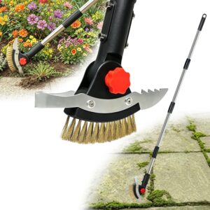 3 in 1 Crack Weeder Tool Long Handle | Heavy Duty Weed Puller, Stainless Steel Crevice Weeding Tool, Moss Scraper, For Driveway, Patio, Pavers, Sidewalk